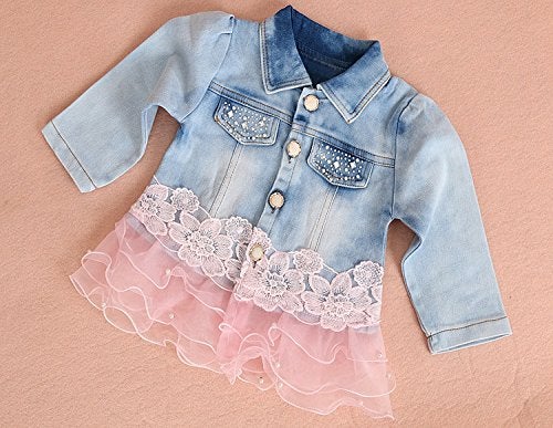 Yao Baby Girls Denim Clothing Sets 3 Pieces Sets T Shirt Denim Jacket and Jeans(Pink, 2-3 Years) - Image 5